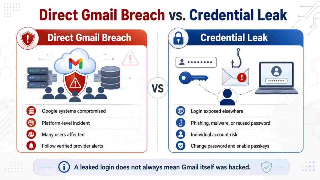 Direct Gmail Breach vs. Credential Leak